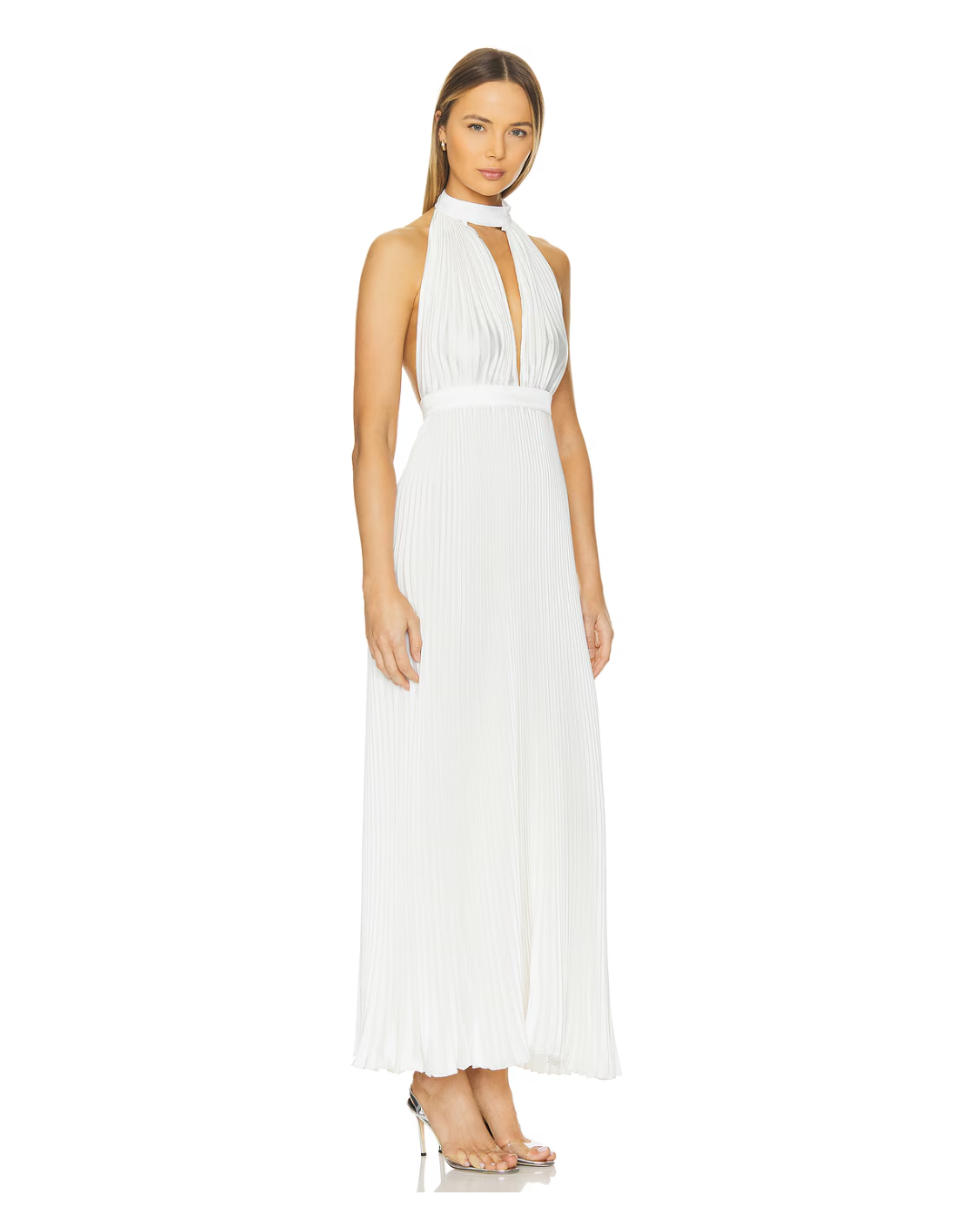 L'Idee Chateau Halter Pleated Maxi Dress