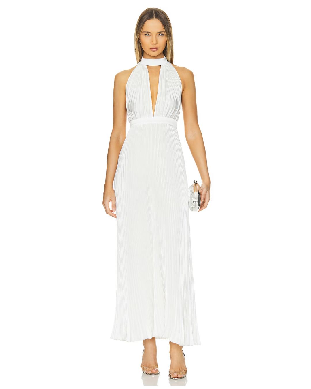 L'Idee Chateau Halter Pleated Maxi Dress
