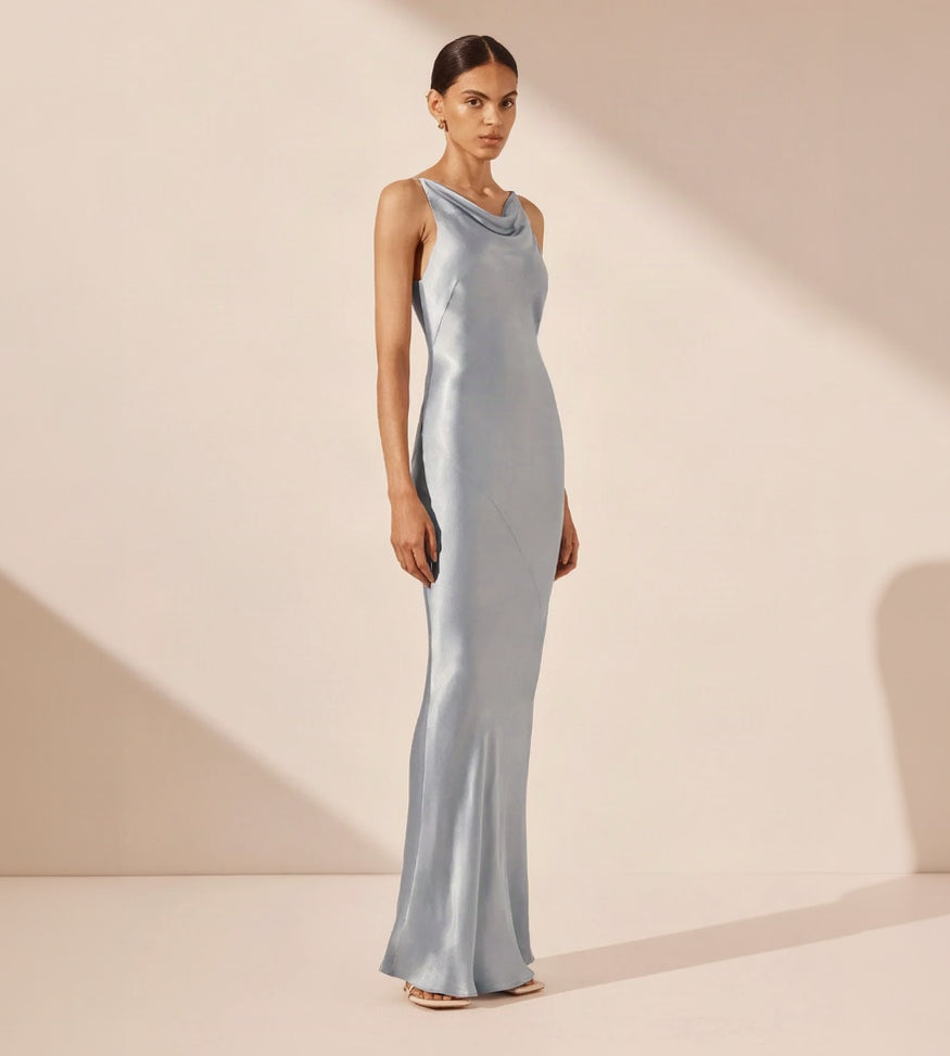 Shona Joy La Lune Satin Halter Maxi Dress