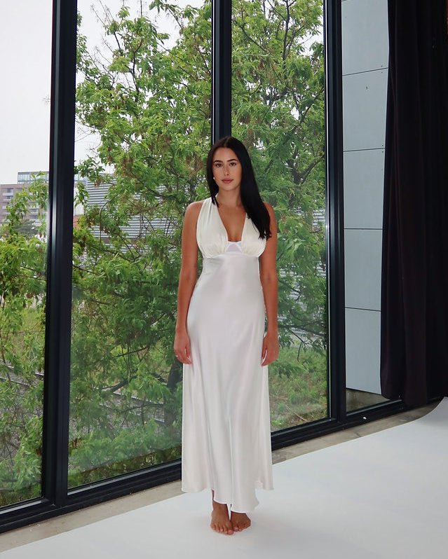 Wicked Lovely Emmy Pearl/Ivory Silk Maxi Dress