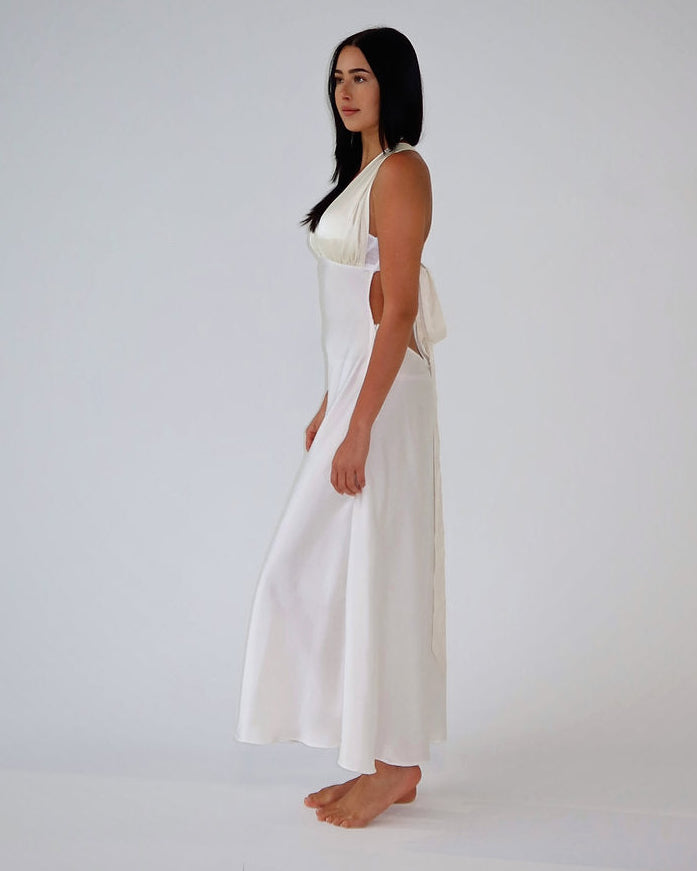 Wicked Lovely Emmy Pearl/Ivory Silk Maxi Dress