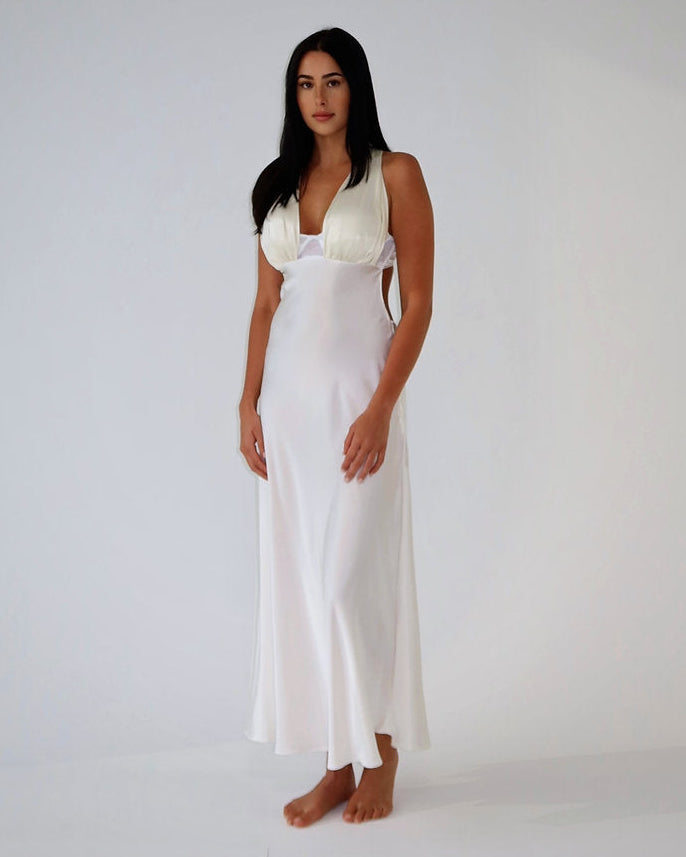 Wicked Lovely Emmy Pearl/Ivory Silk Maxi Dress