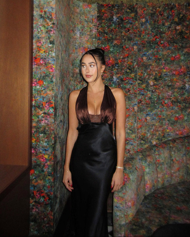 Wicked Lovely Emmy Black/Espresso Silk Midi Dress