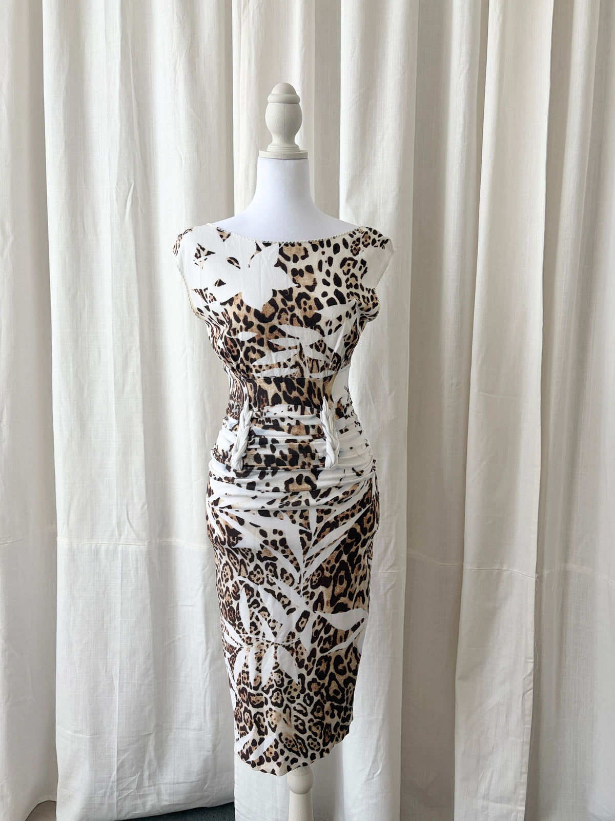 Blumarine 2000's Leopard Floral Midi Dress