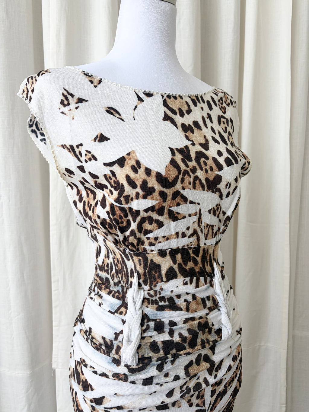 Blumarine 2000's Leopard Floral Midi Dress