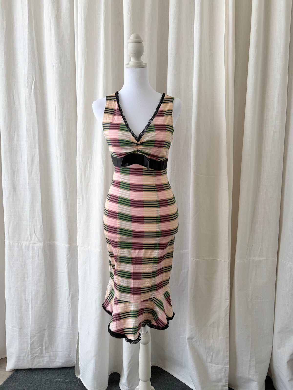 Betsey Johnson 2000's Striped Frill Midi Dress