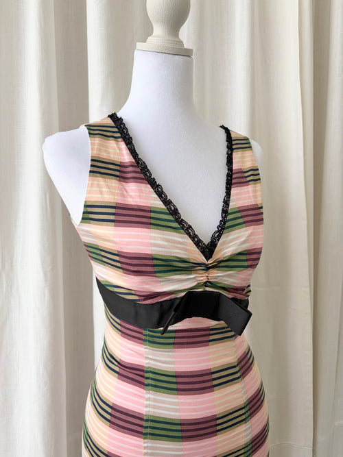 Betsey Johnson 2000's Striped Frill Midi Dress