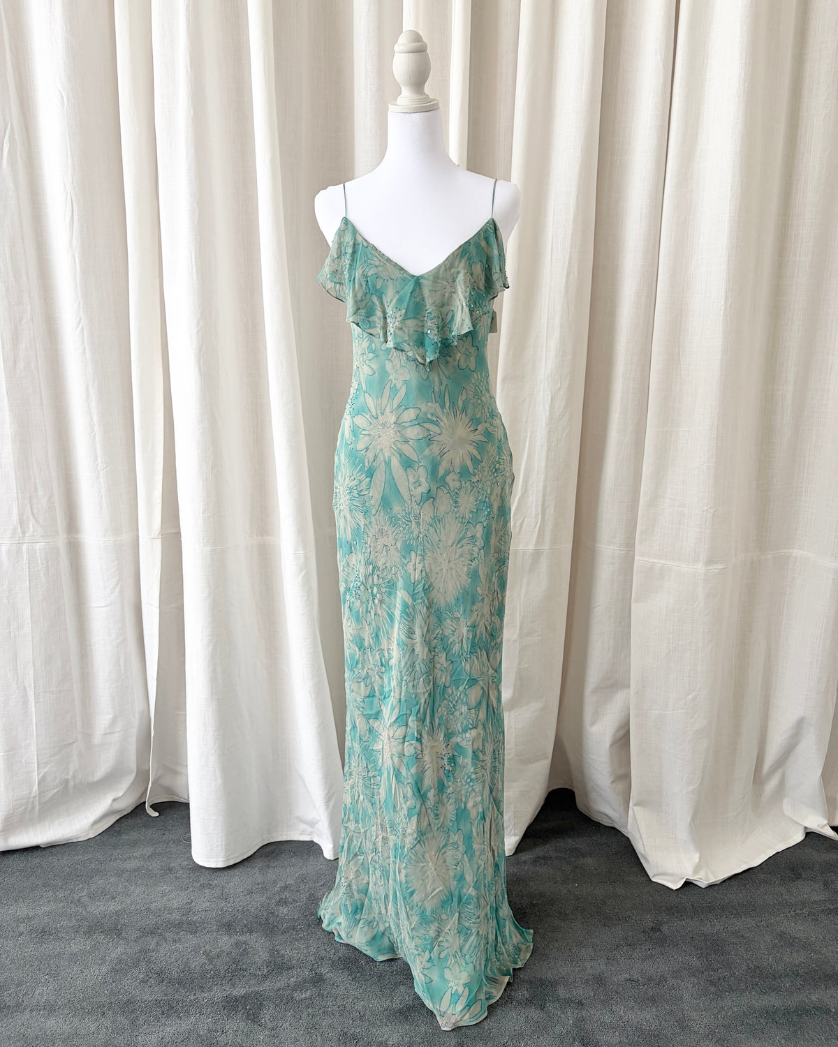 Vintage 2000's Ruffled Open Back Maxi Dress