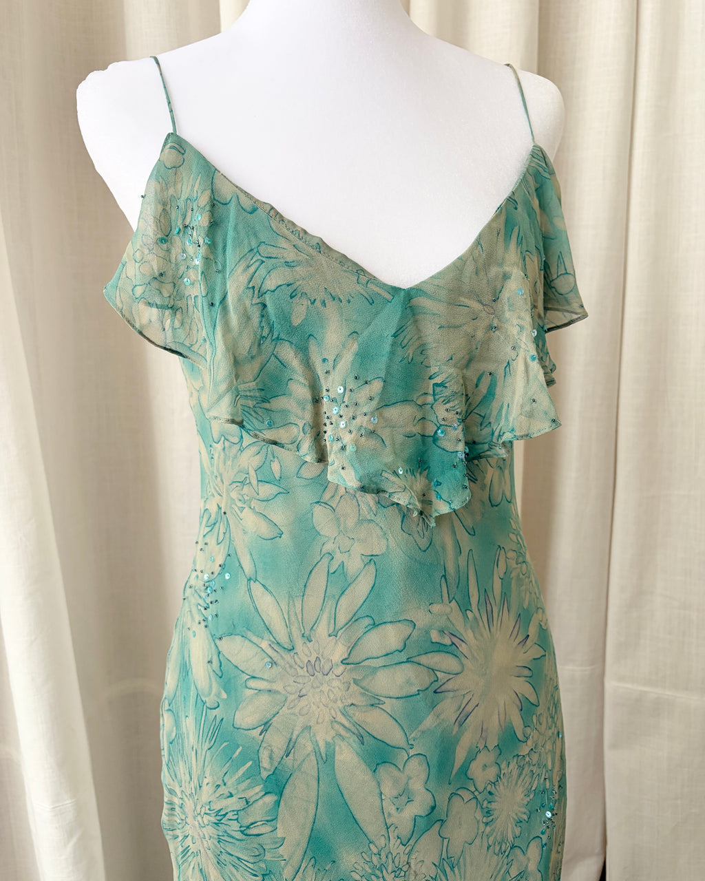 Vintage 2000's Ruffled Open Back Maxi Dress