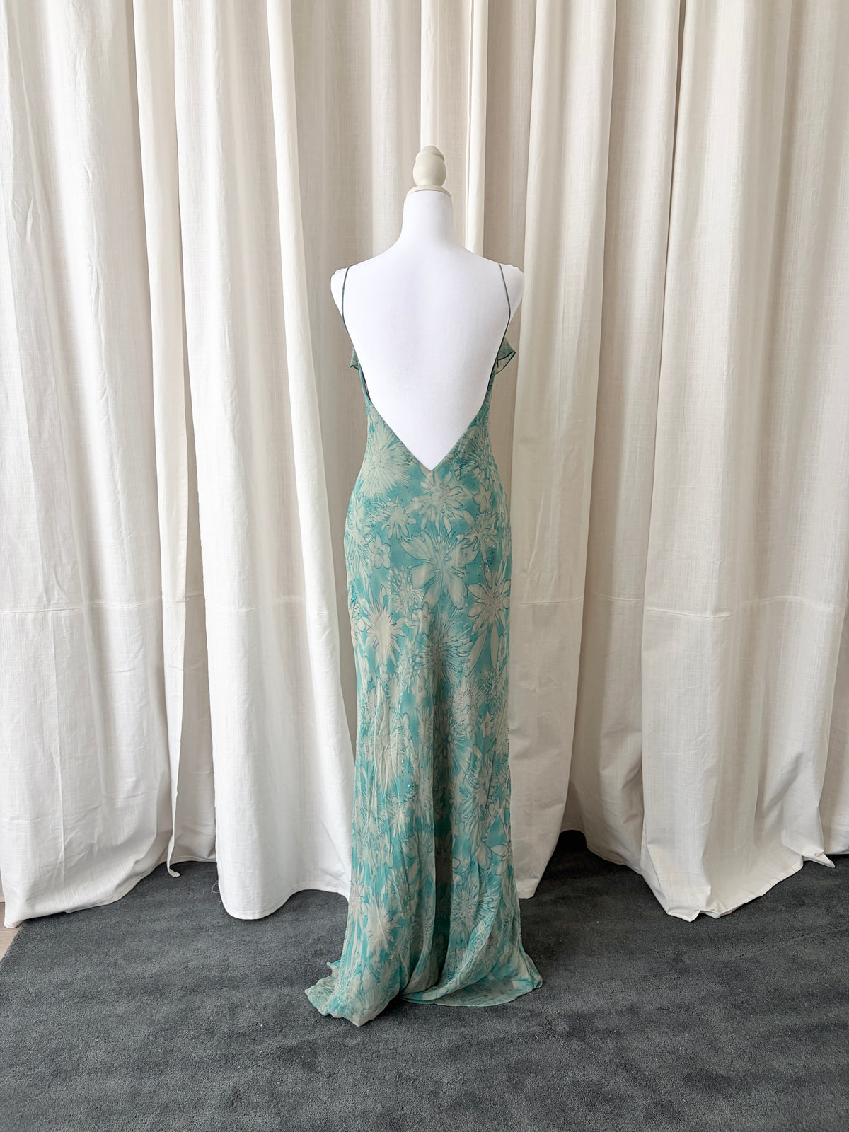 Vintage 2000's Ruffled Open Back Maxi Dress