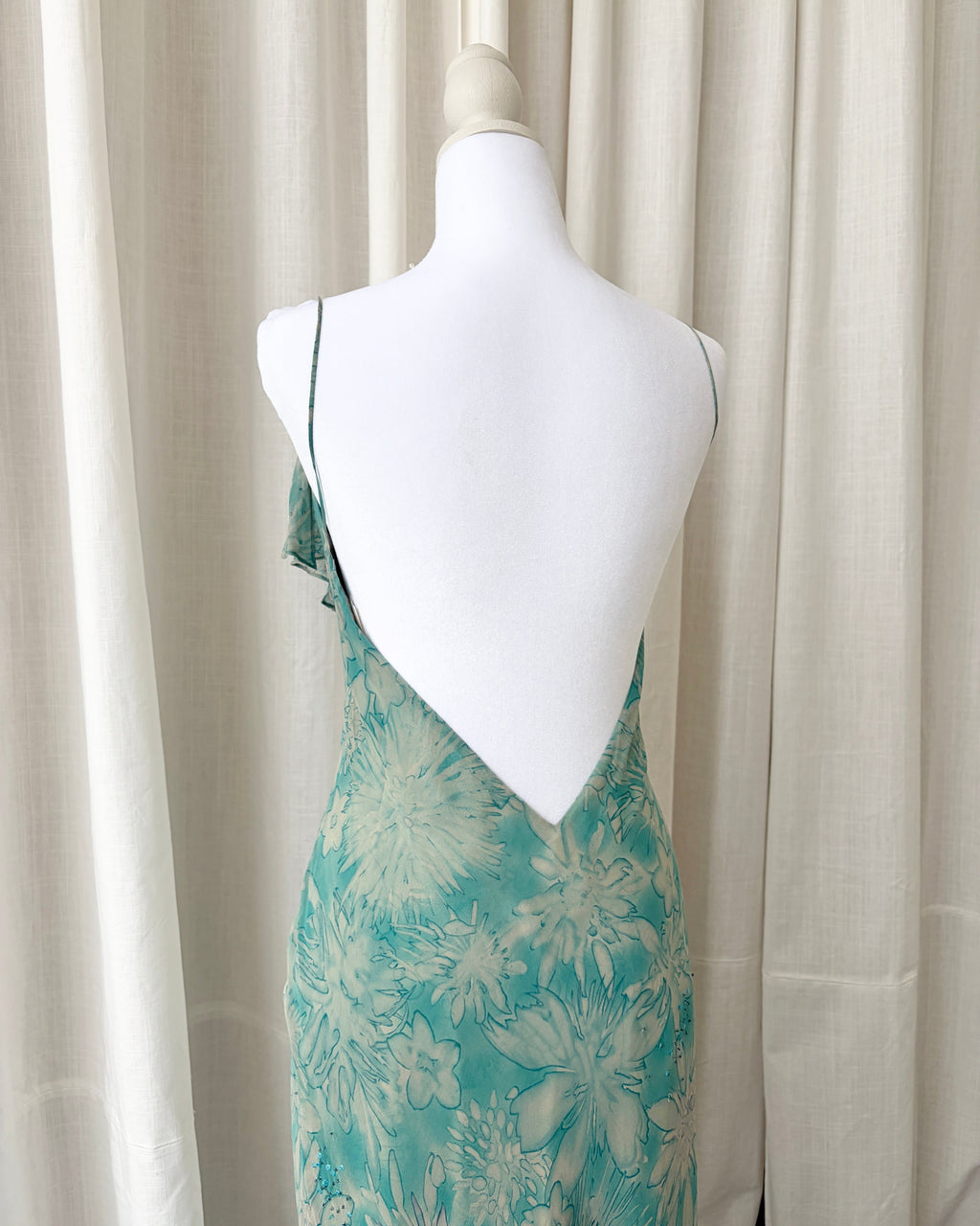 Vintage 2000's Ruffled Open Back Maxi Dress