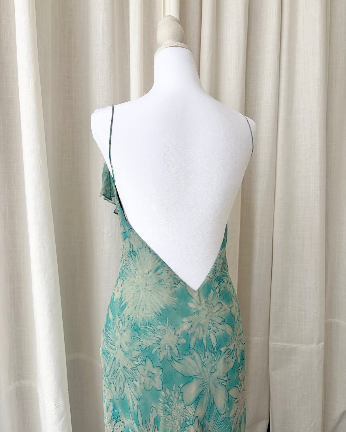 Vintage 2000's Ruffled Open Back Maxi Dress