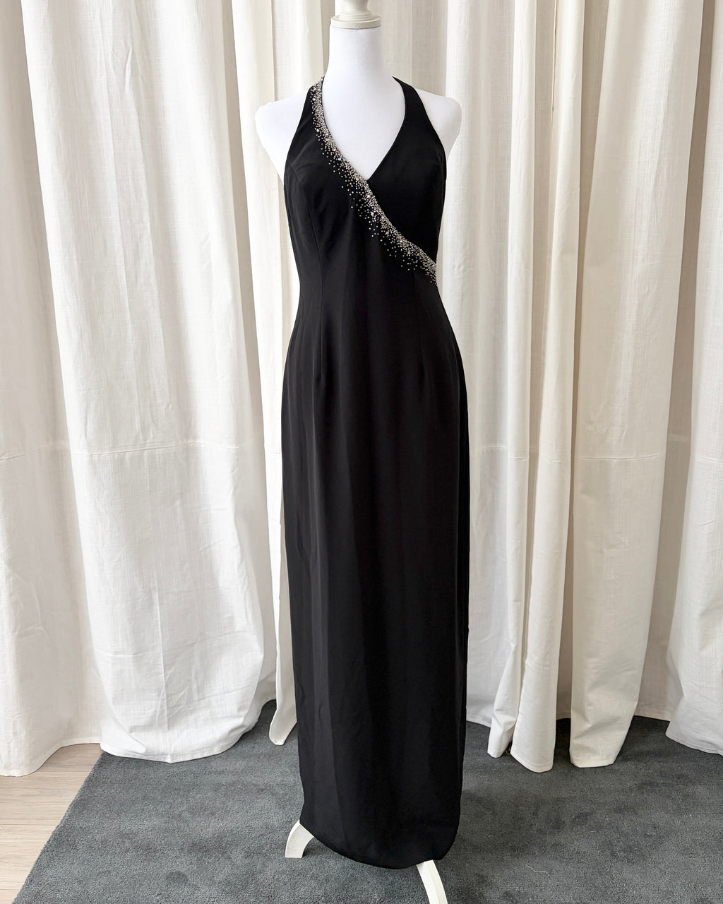 Vintage 1990's Beaded Halter Maxi Dress
