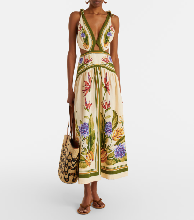 Farm Rio Floral Linen Maxi Dress