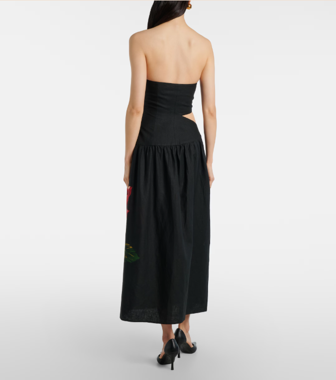 Farm Rio Floral-Applique Midi Dress