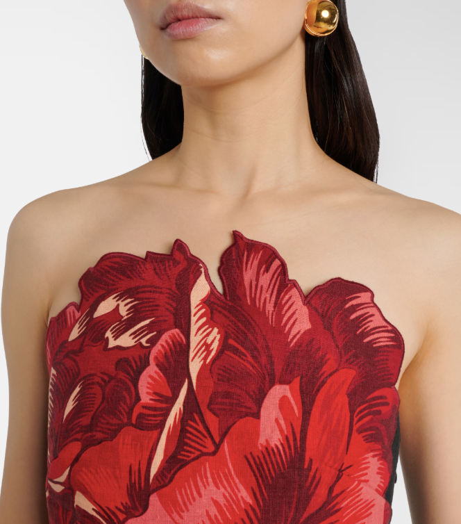 Farm Rio Floral-Applique Midi Dress