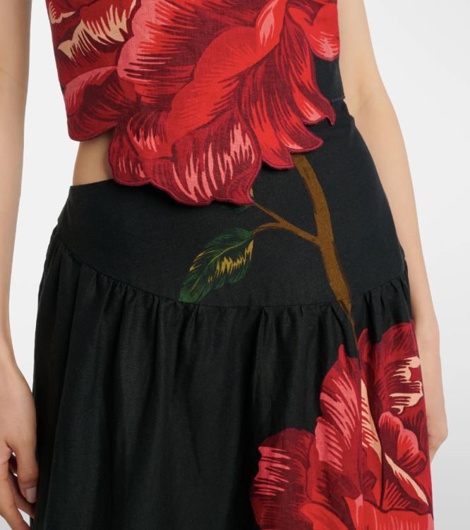 Farm Rio Floral-Applique Midi Dress