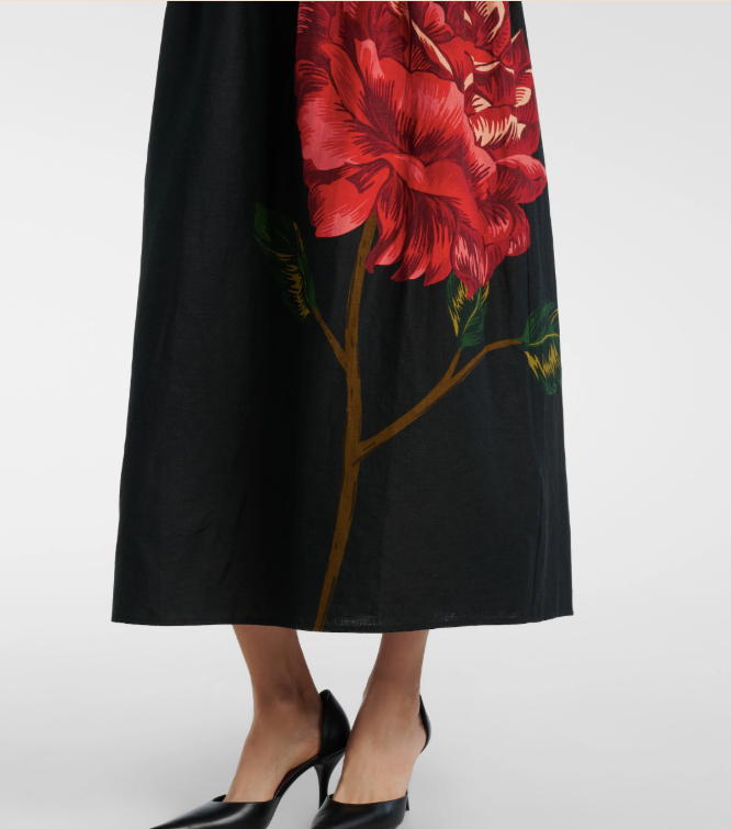 Farm Rio Floral-Applique Midi Dress